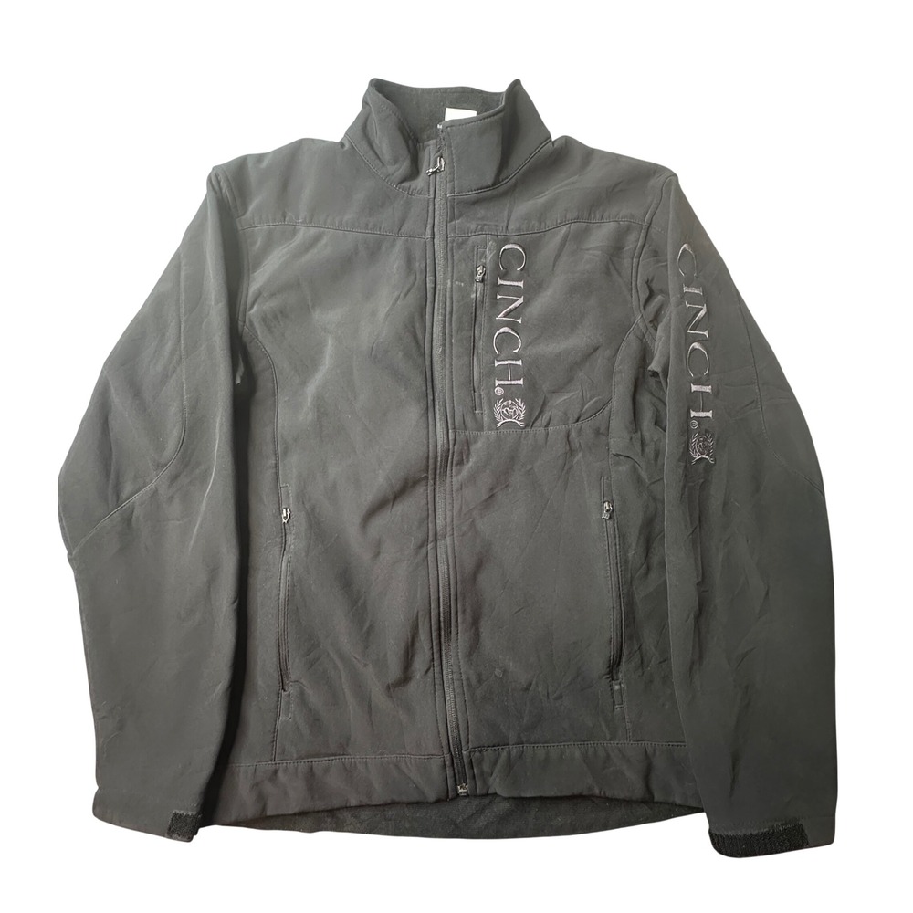 Cinch Jacket Mens S MWJ1009000 Softshell Black Logo Embroidered Full Zip GOOD
